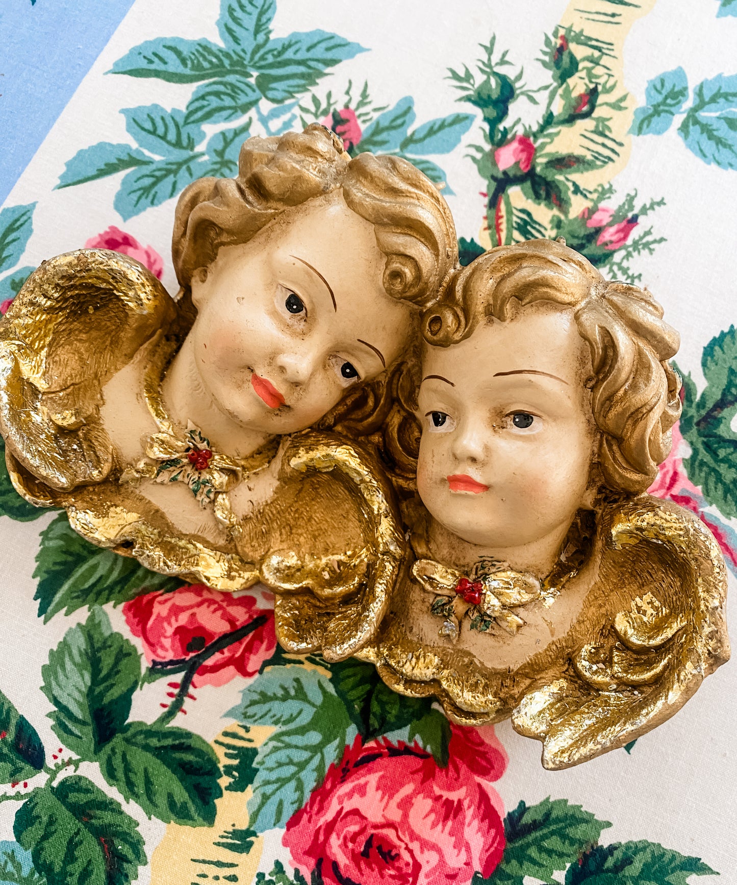 Vintage Double Putti Angel Heads with Wings