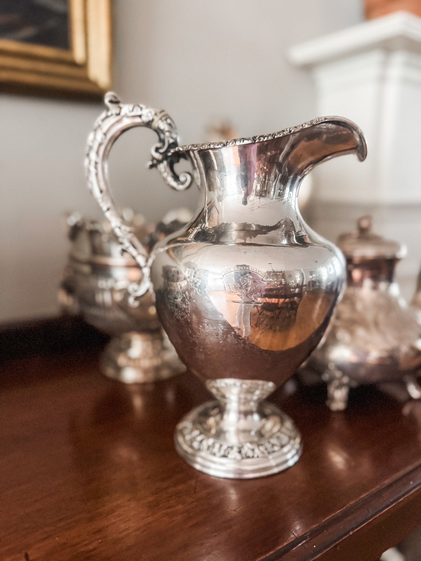Early Old Sheffield Plate Pitcher with Sterling Cartouche, c. Late 1700s–Early 1800s