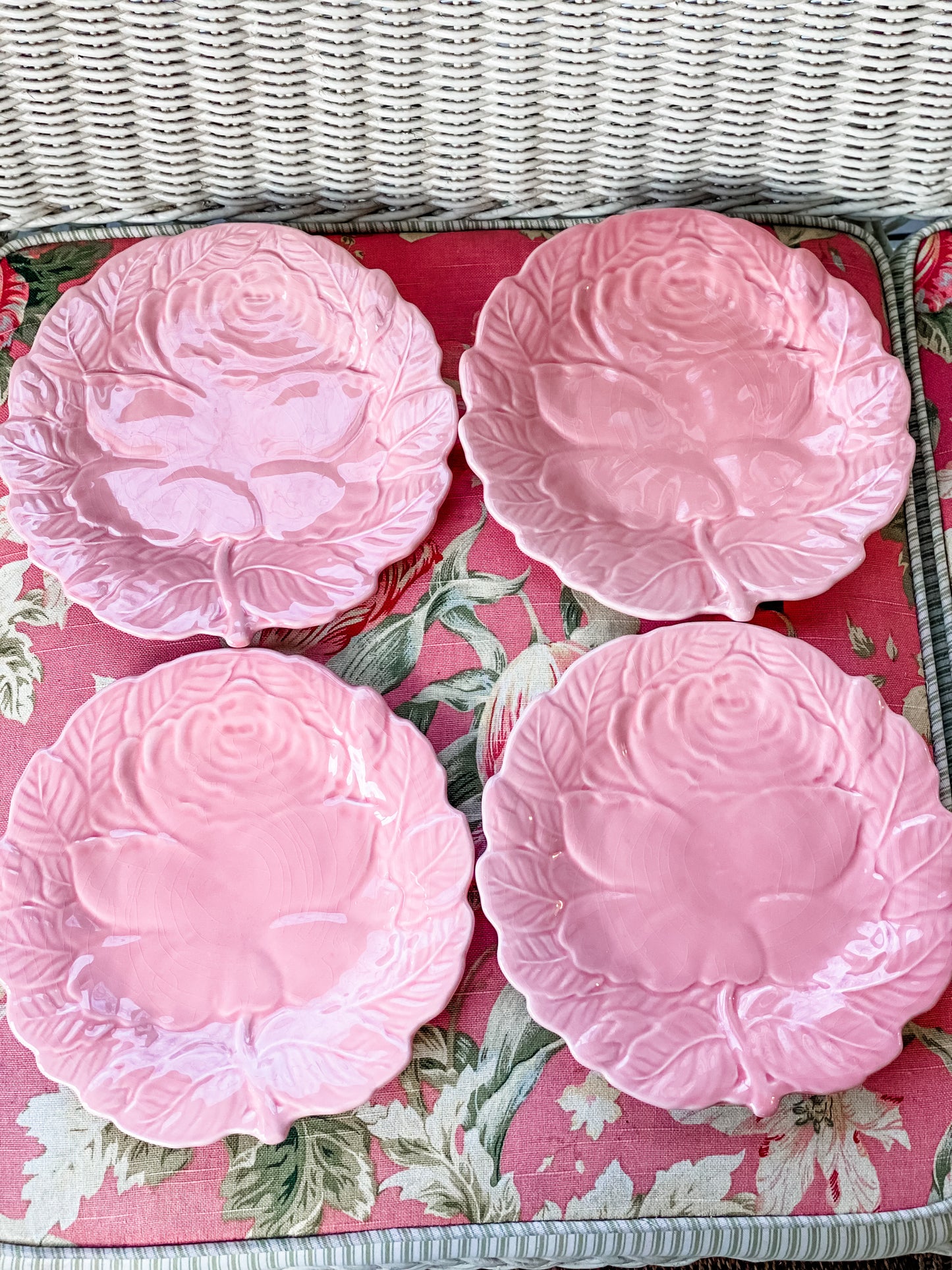 Set of 4 Bordallo Pinheiro Rose Plates