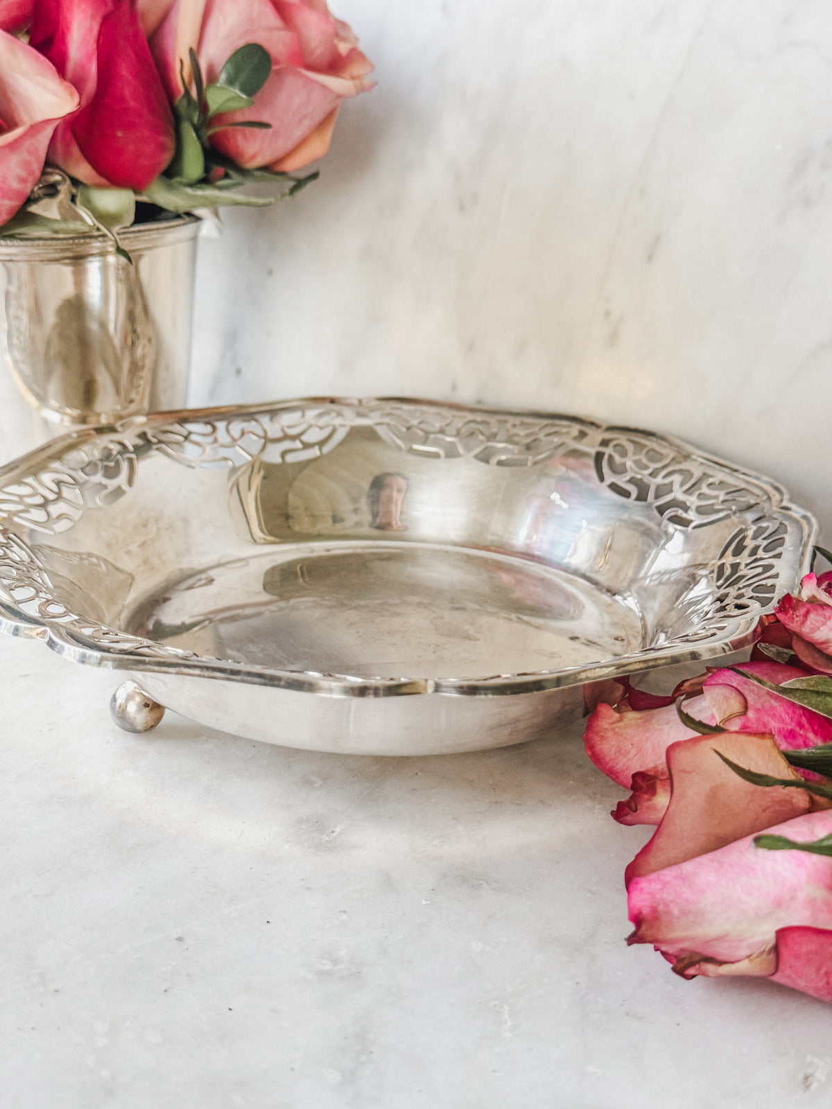 Vintage German Pierced Silverplate Footed Dish