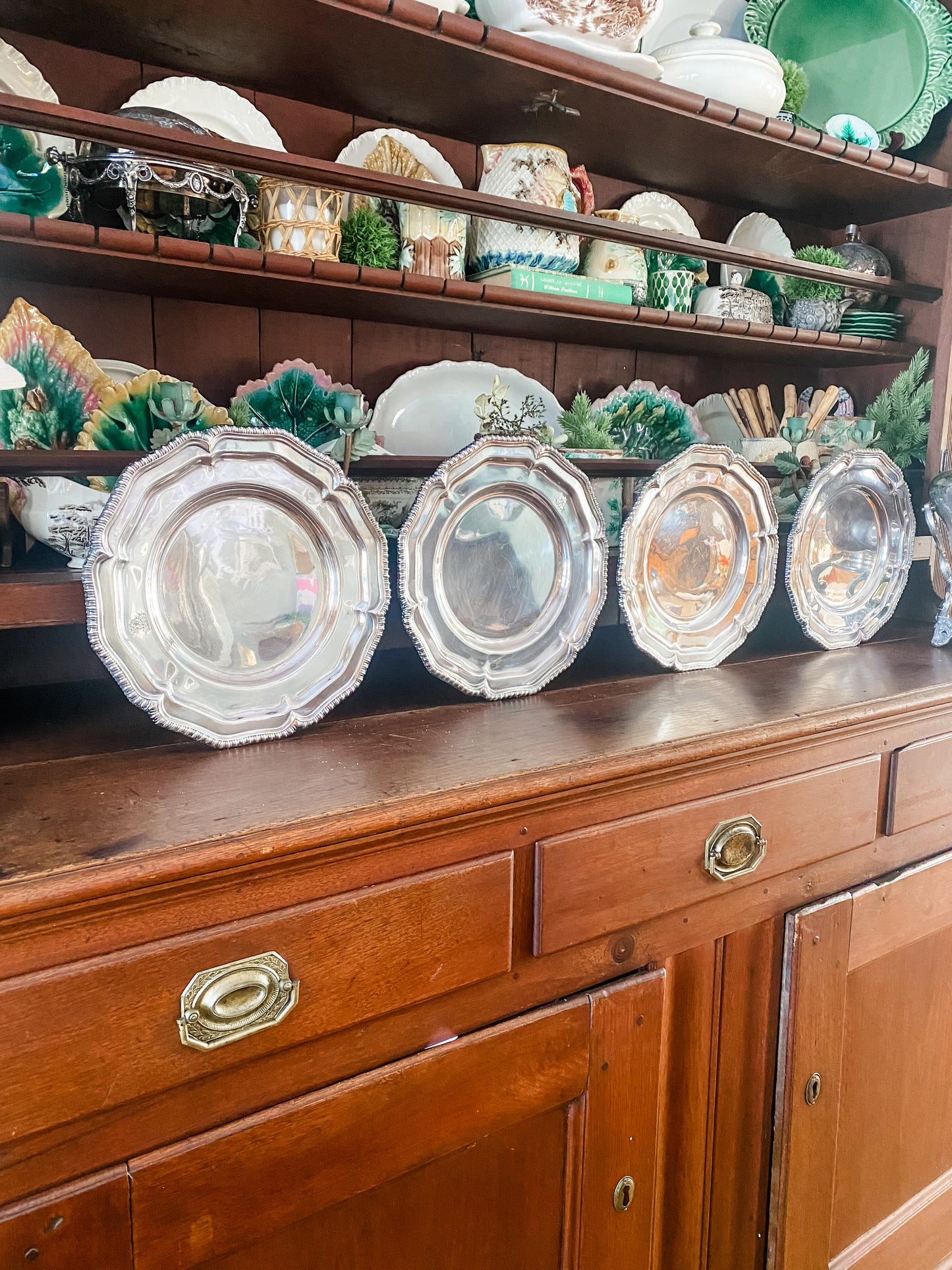 Fantastic Antique Silver on Copper Chargers.