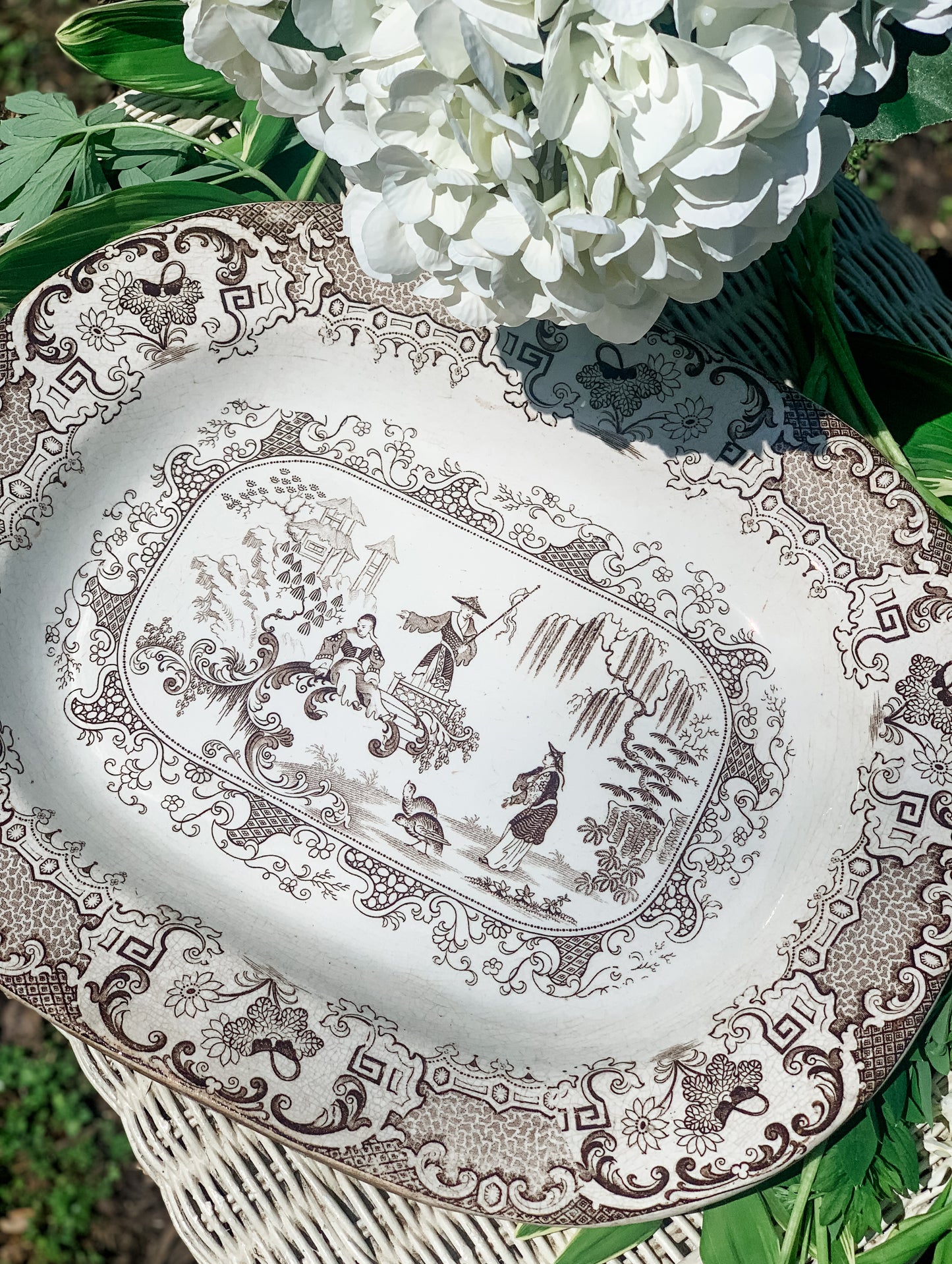 Brown and White Transferware Platter