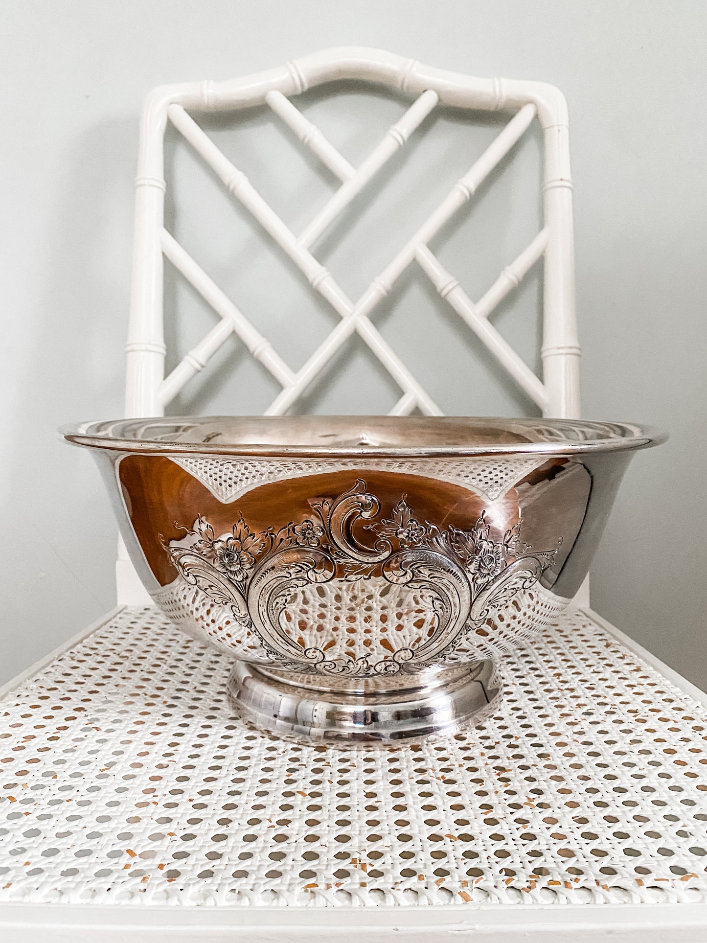 Huge Hand Chased Repousse Centerpiece Bowl