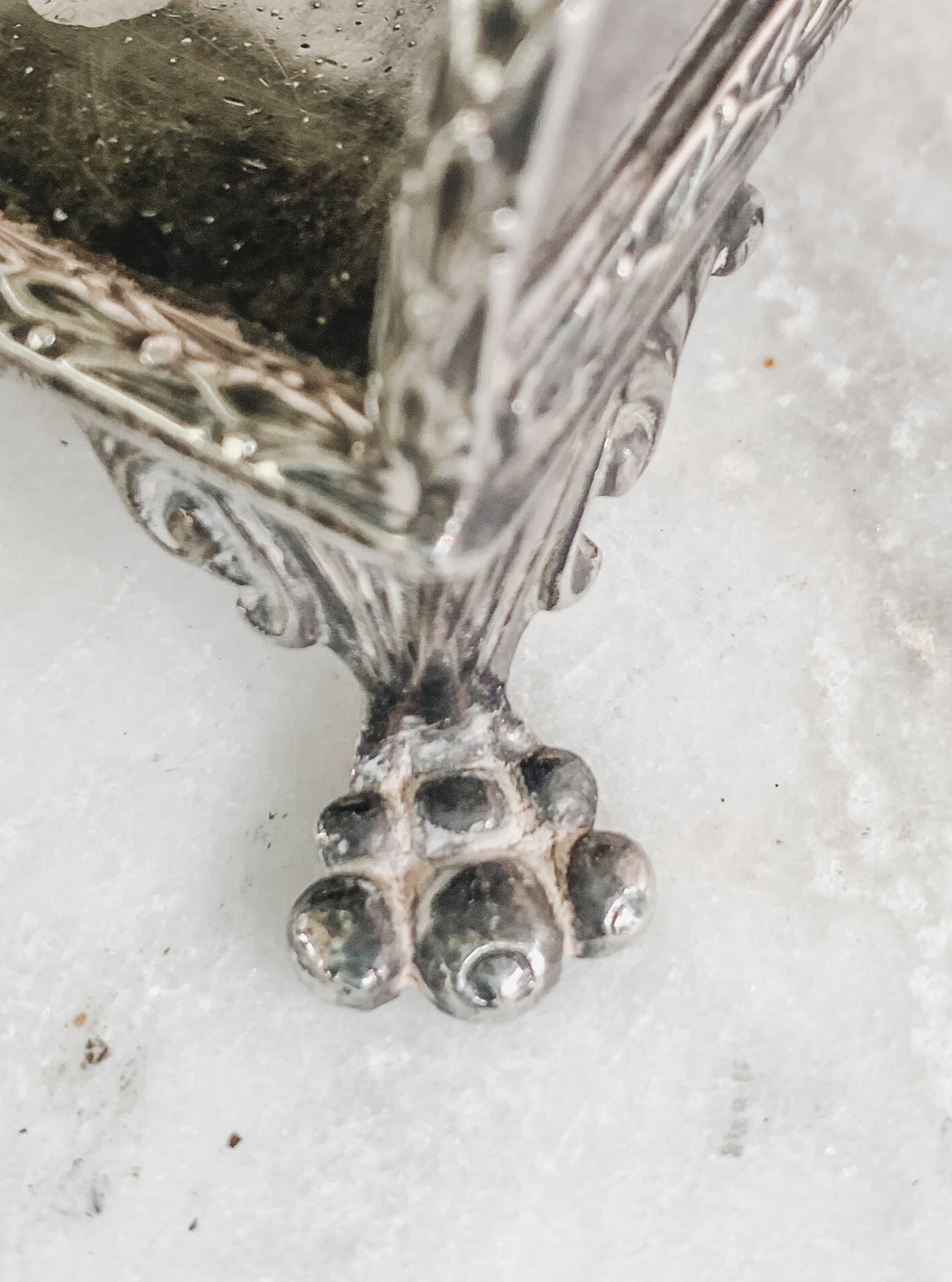Antique Silver on Copper Desk Inkstand with Double Glass Inkwells & Paw Feet