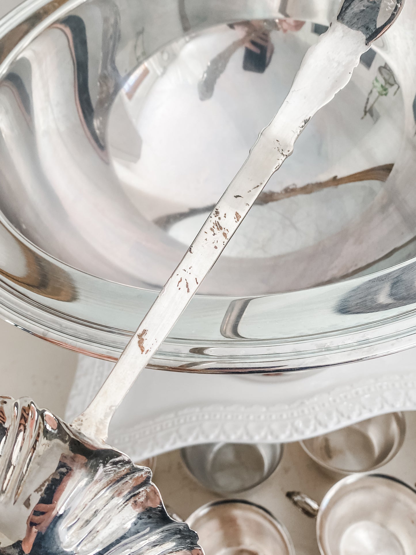 Service for 17: Large Punch Bowl, Cups & Ladle