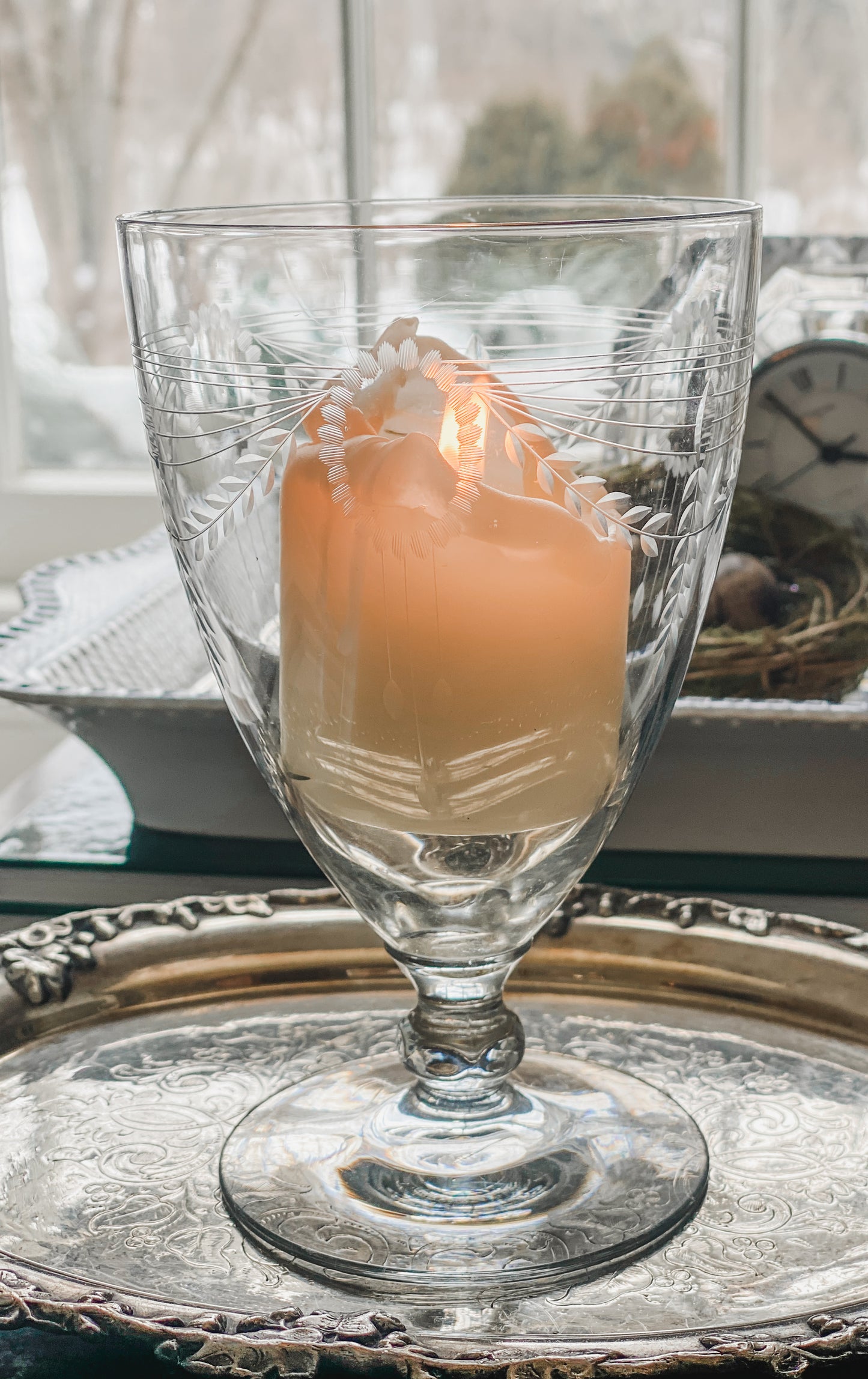 Etched Candle Holder or Vase