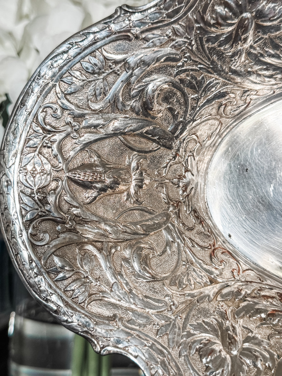 Antique Victorian  Repoussé Mermaid Bread Basket