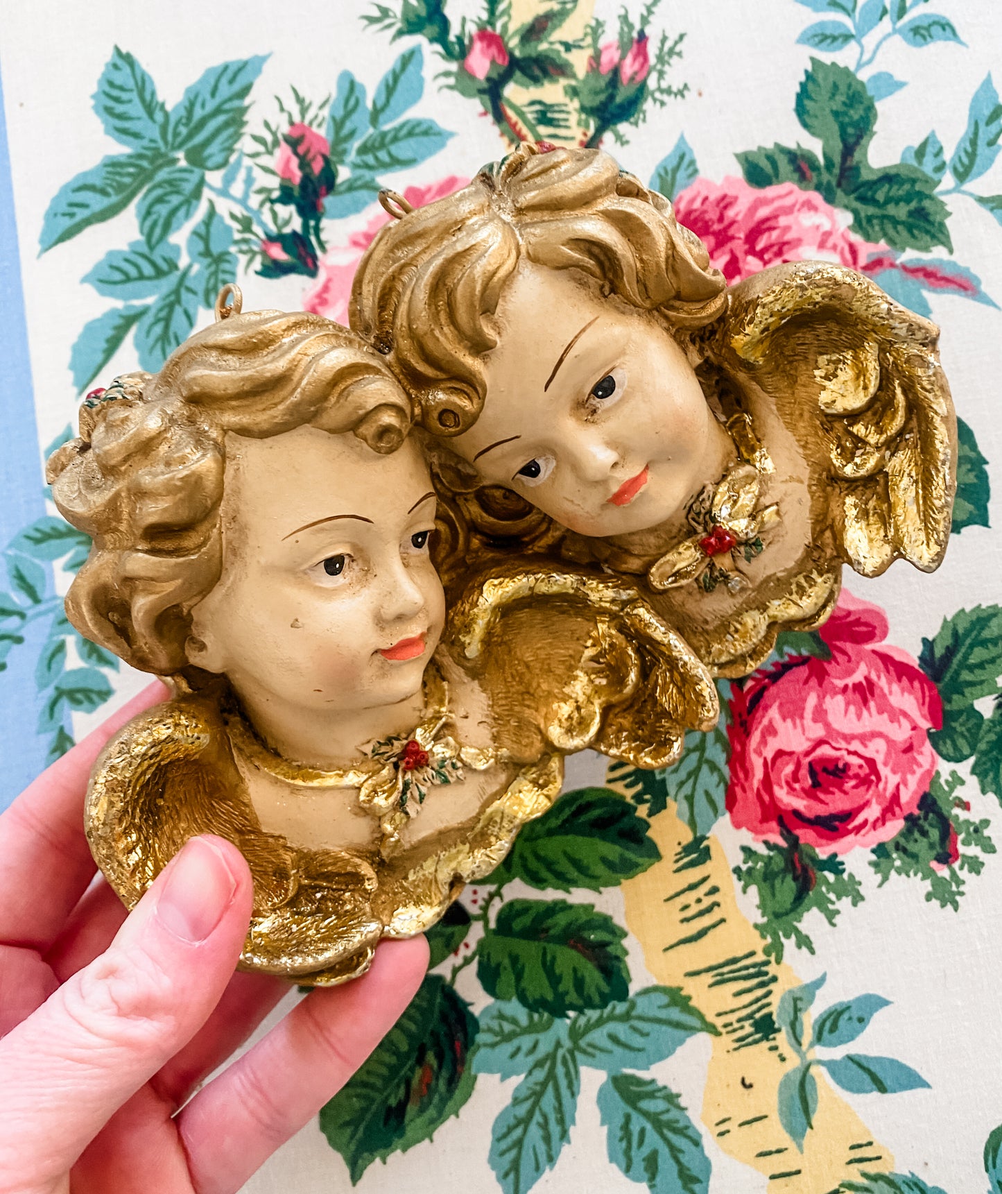 Vintage Double Putti Angel Heads with Wings