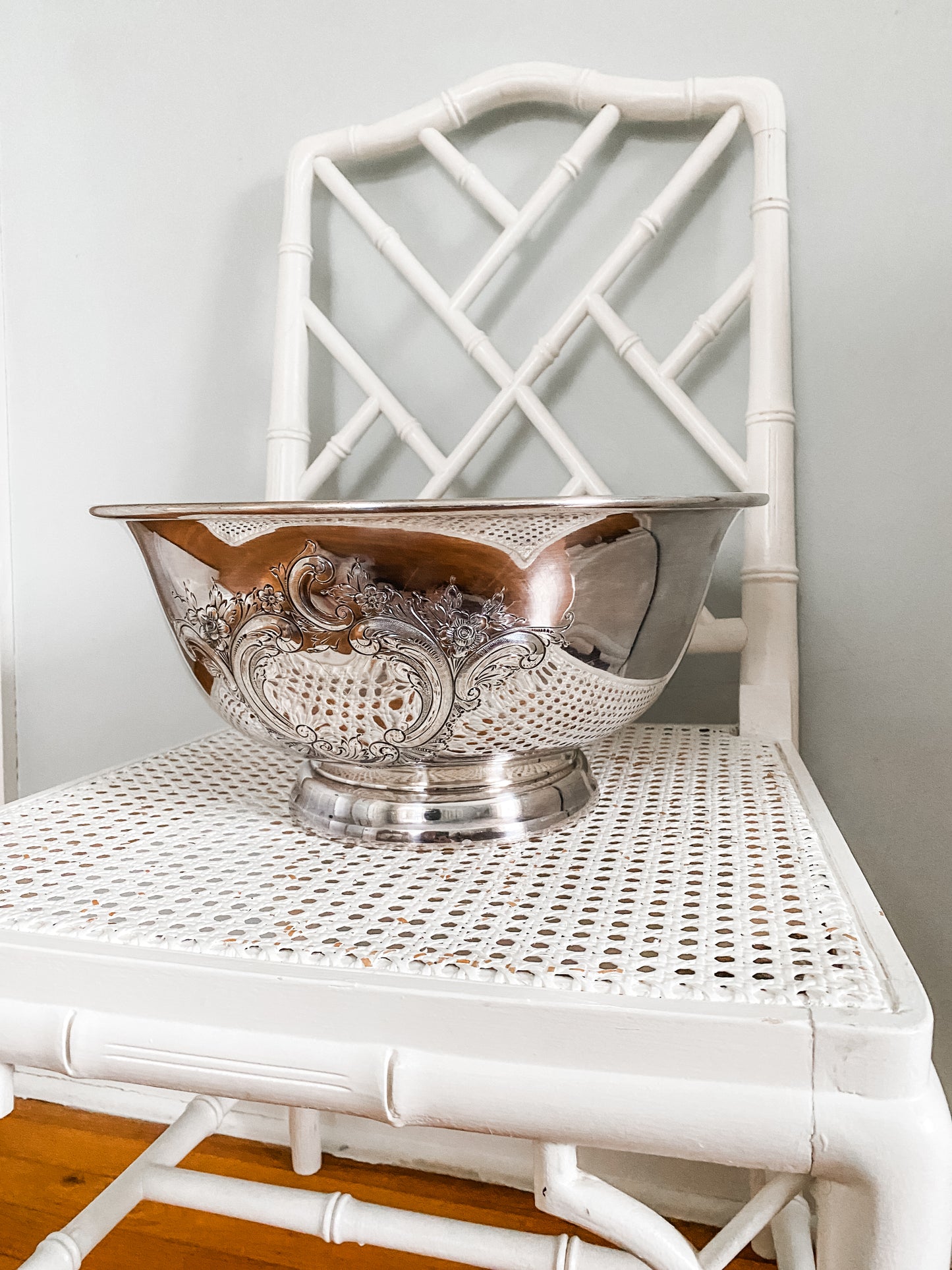 Huge Hand Chased Repousse Centerpiece Bowl
