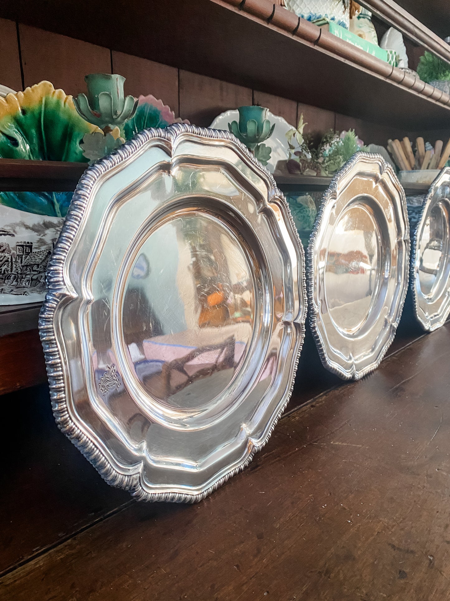 Fantastic Antique Silver on Copper Chargers.