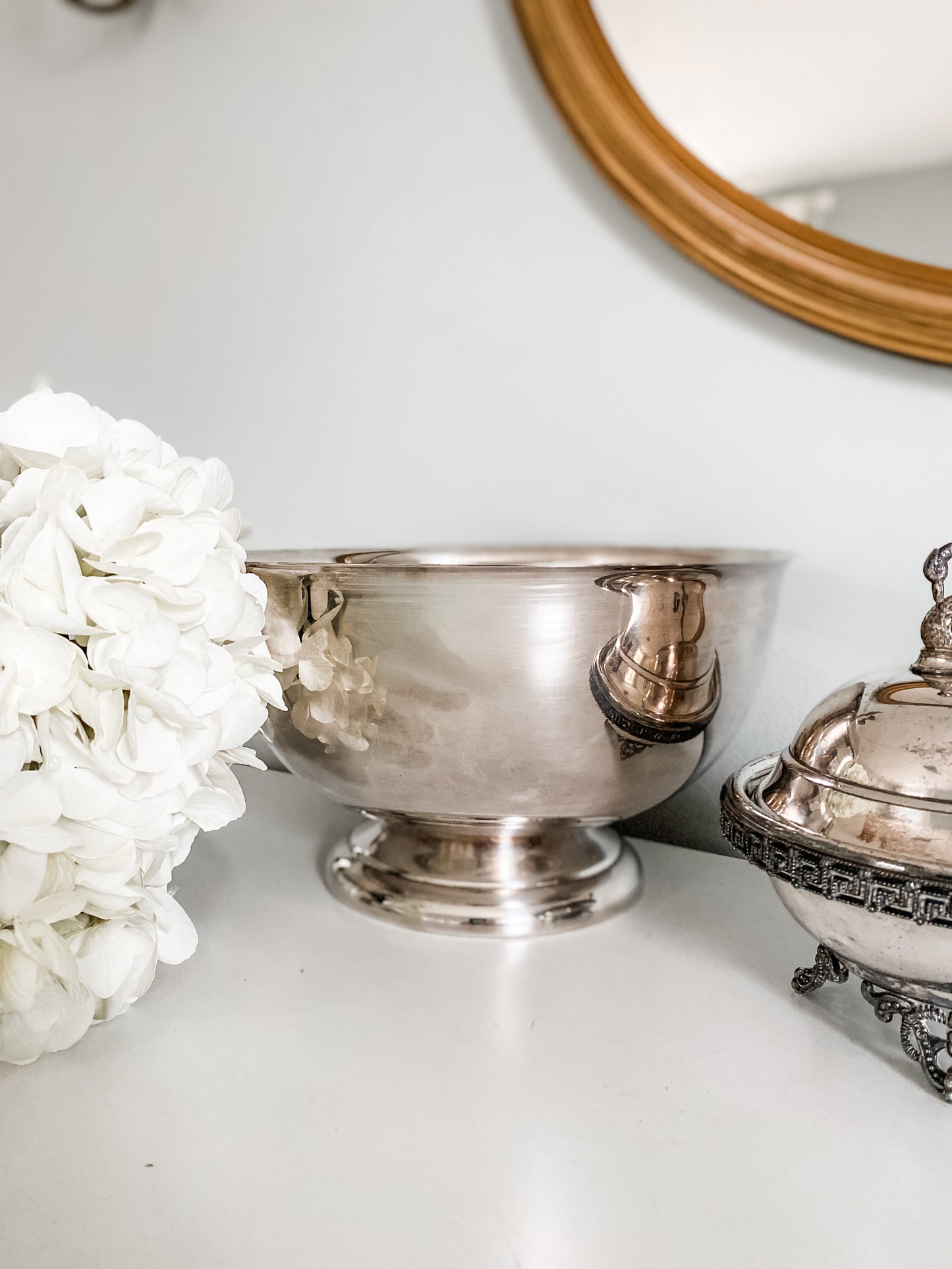 Fine Vintage Silver on Copper Pedestal Revere Bowl