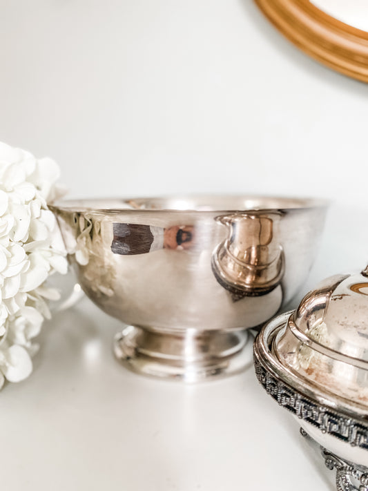 Fine Vintage Silver on Copper Pedestal Revere Bowl