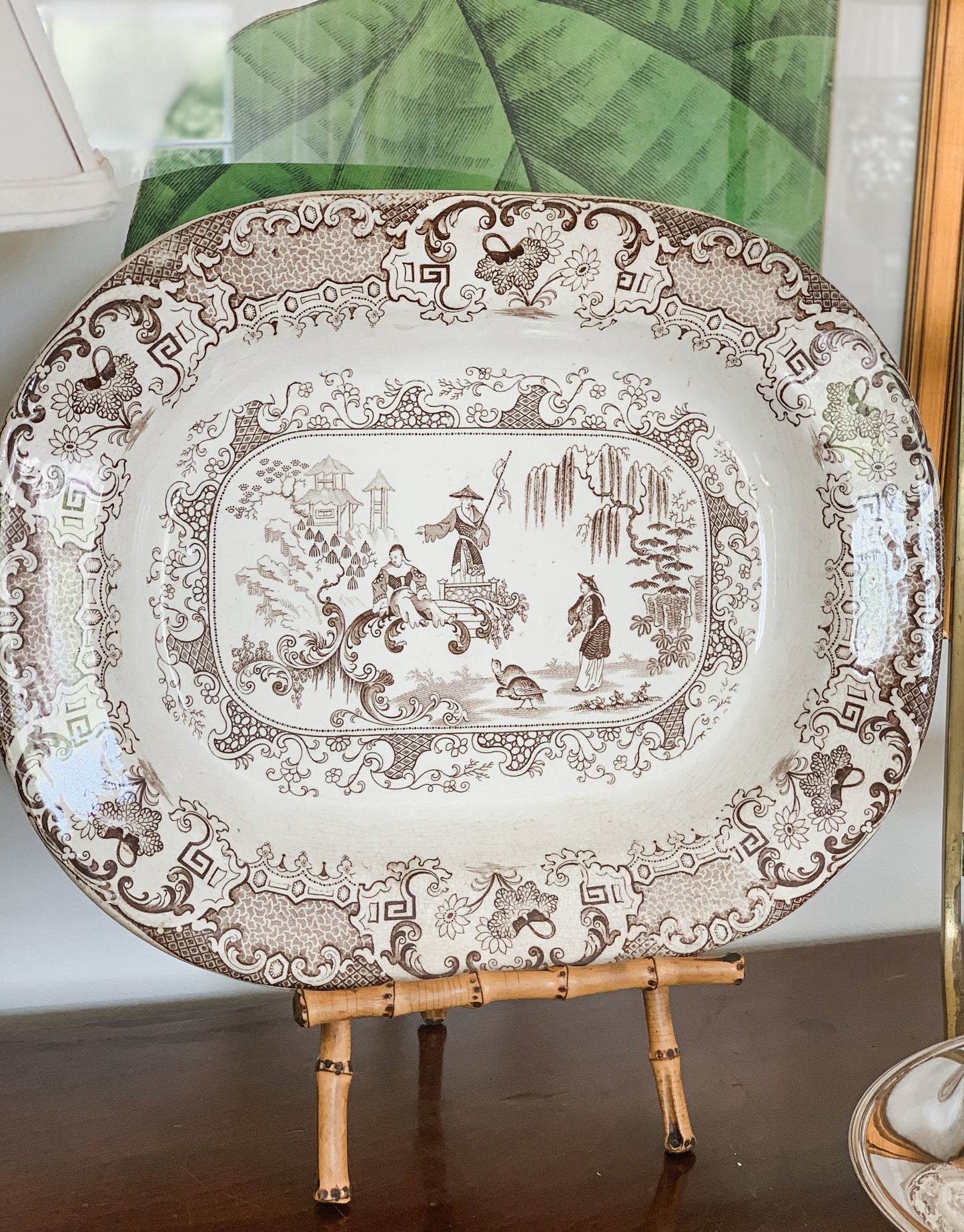 Brown and White Transferware Platter