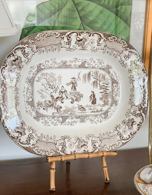 Brown and White Transferware Platter