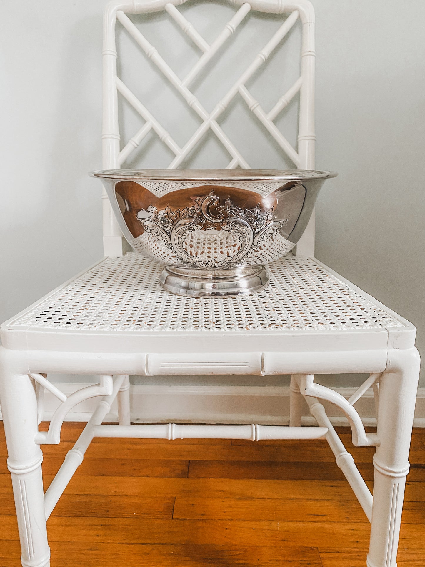 Huge Hand Chased Repousse Centerpiece Bowl