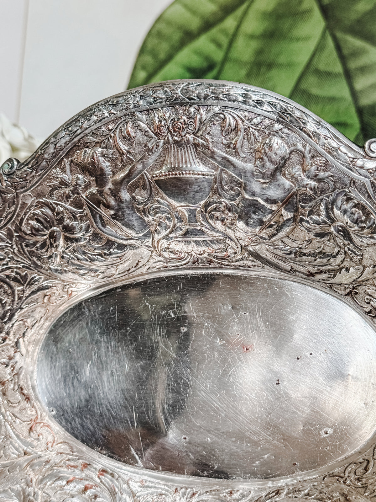 Antique Victorian  Repoussé Mermaid Bread Basket
