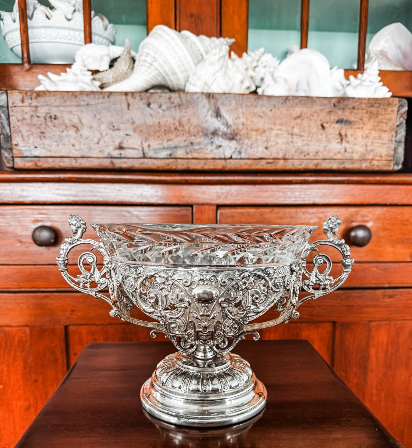 Antique WMF German Silverplate & Cut Crystal Centerpiece Bowl