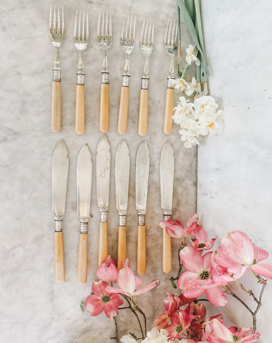 Antique Fish Serving Set | Service for 6 | 12 Pieces | EPNS