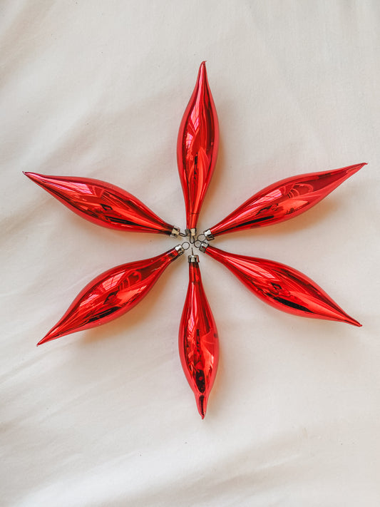 6 Red Vintage Glass Tear Drops