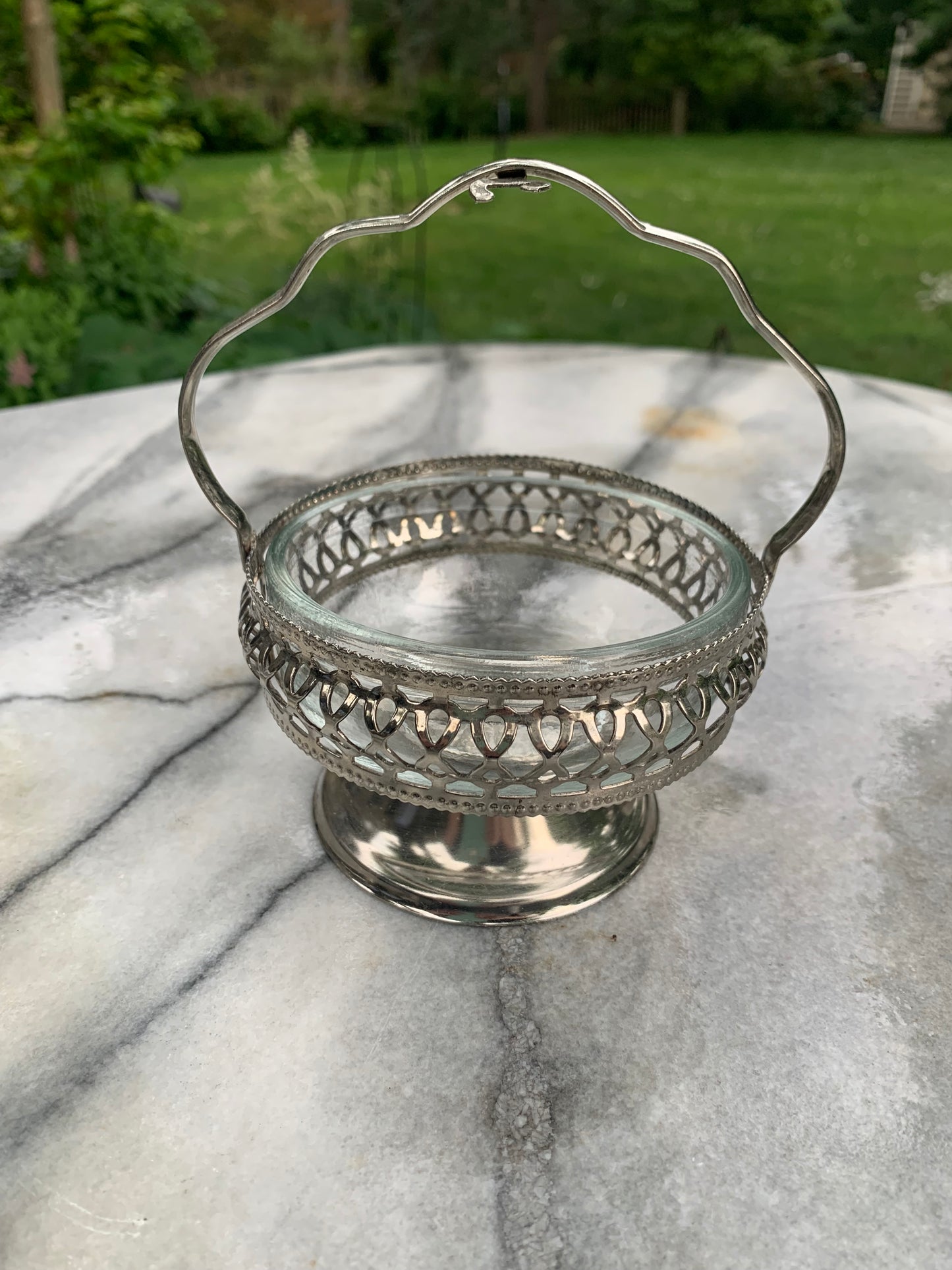 English Reticulated basket with glass bowl