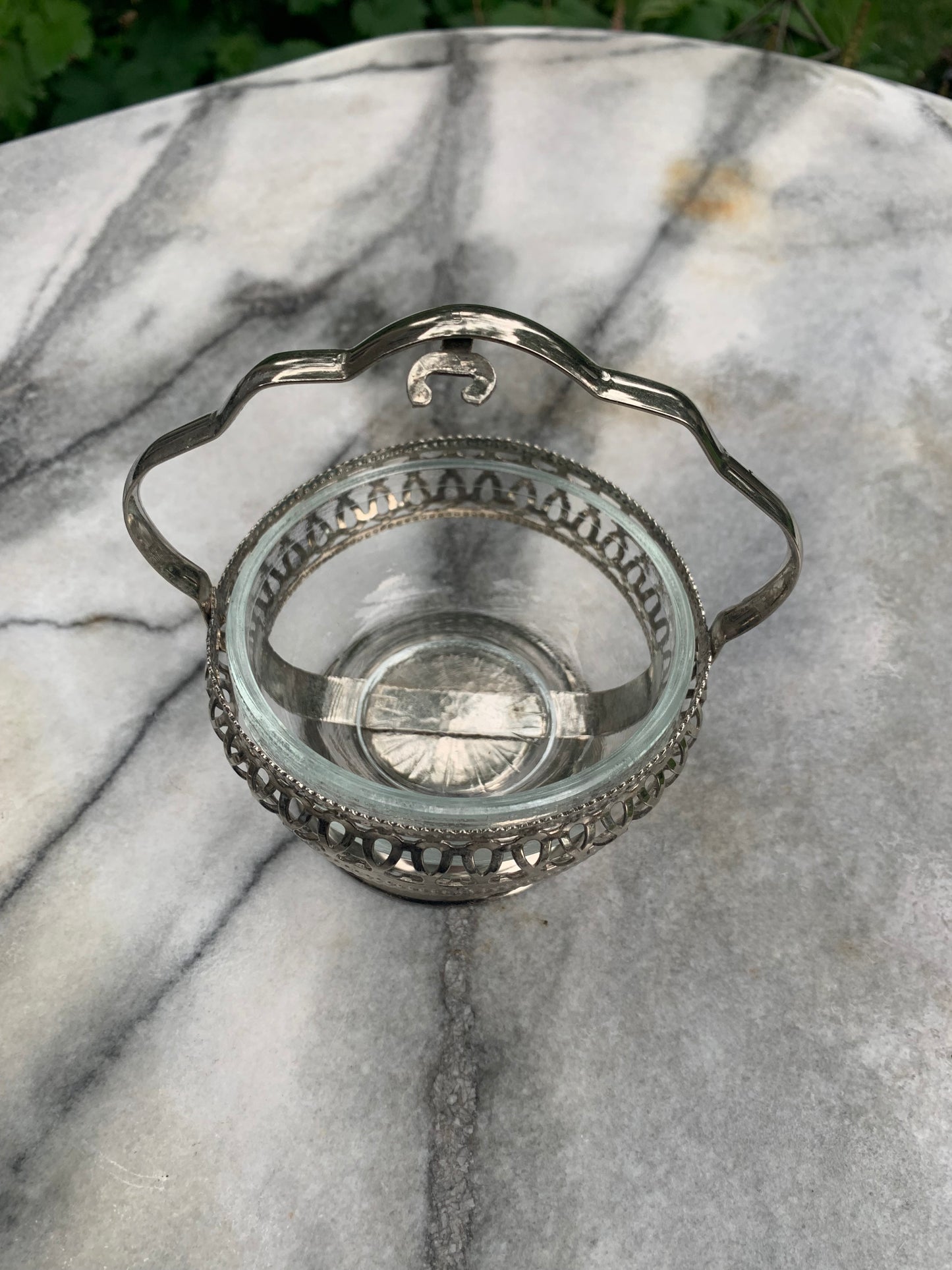 English Reticulated basket with glass bowl