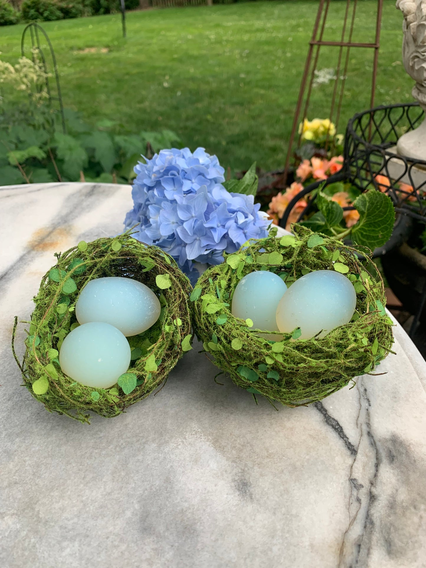2 Birds Nests with Opalite Eggs