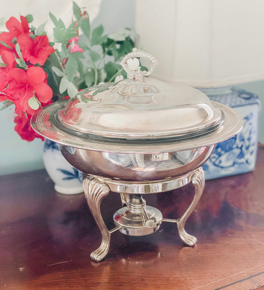 Vintage Silver Chafing Dish on Elevated Stand