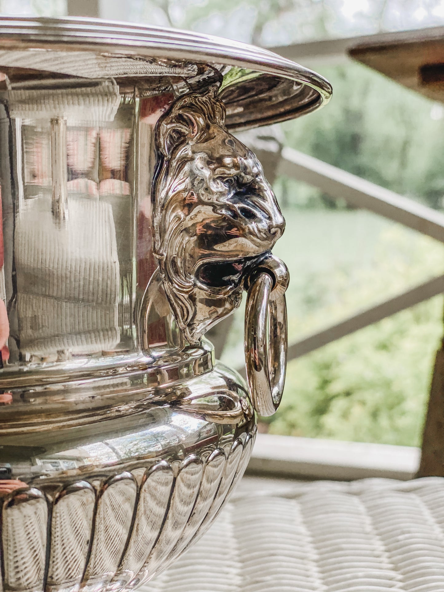 Petite Silver Champagne Bucket with Lion Head Handles.