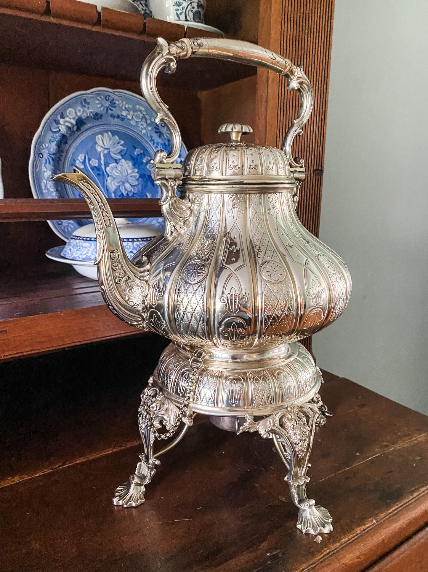 Extraordinary Antique English Teapot on Stand