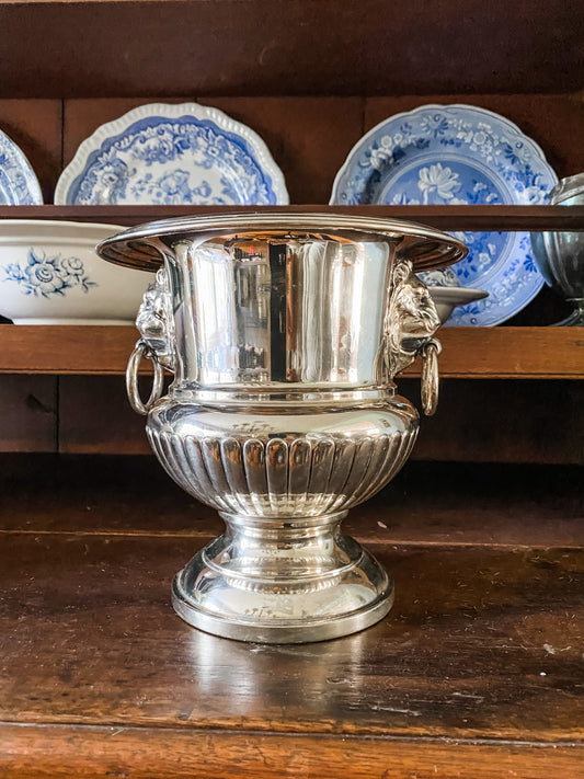 Petite Silver Champagne Bucket with Lion Head Handles.