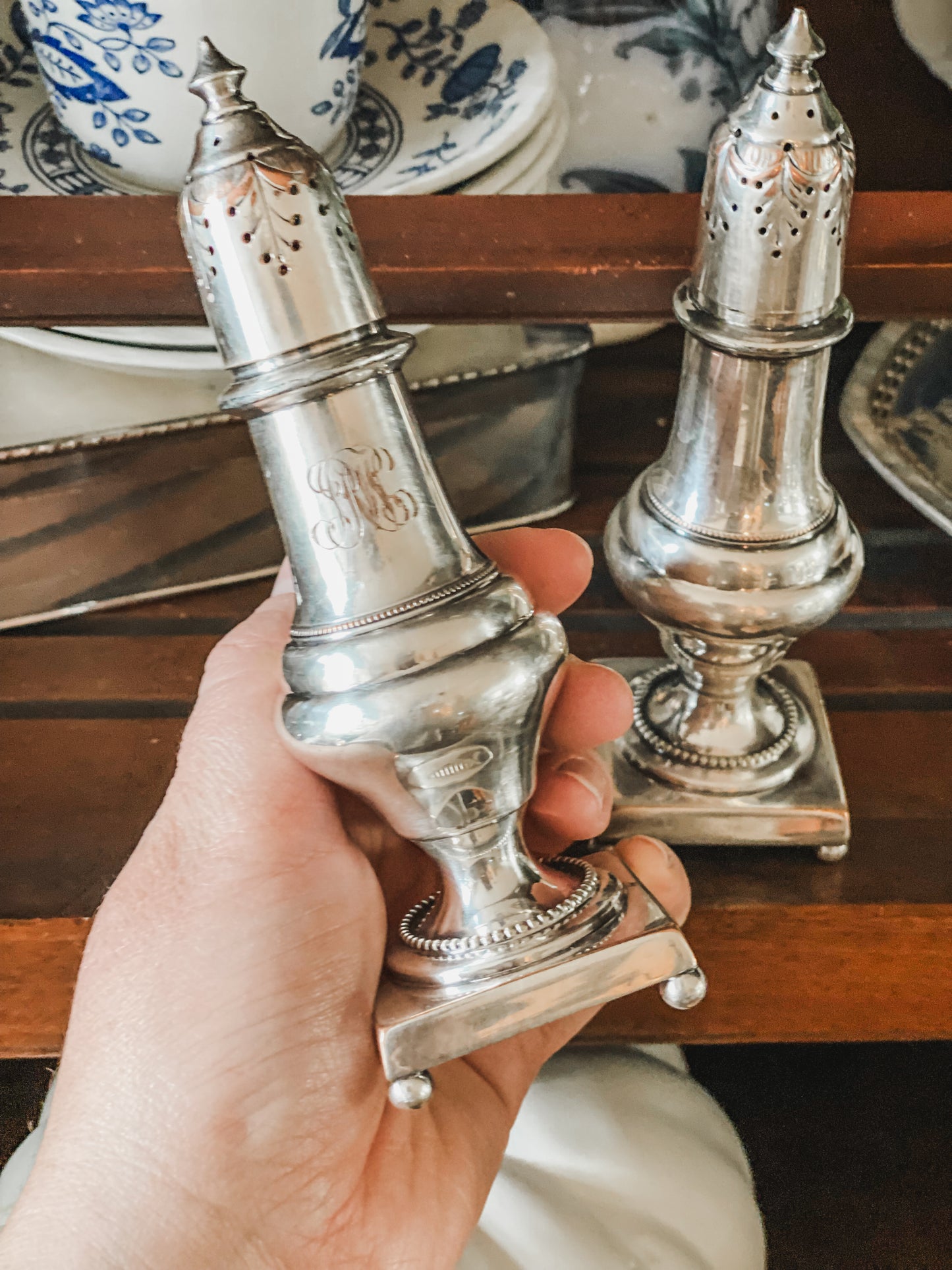 Elegant Antique Tall Salt and Pepper Shakers