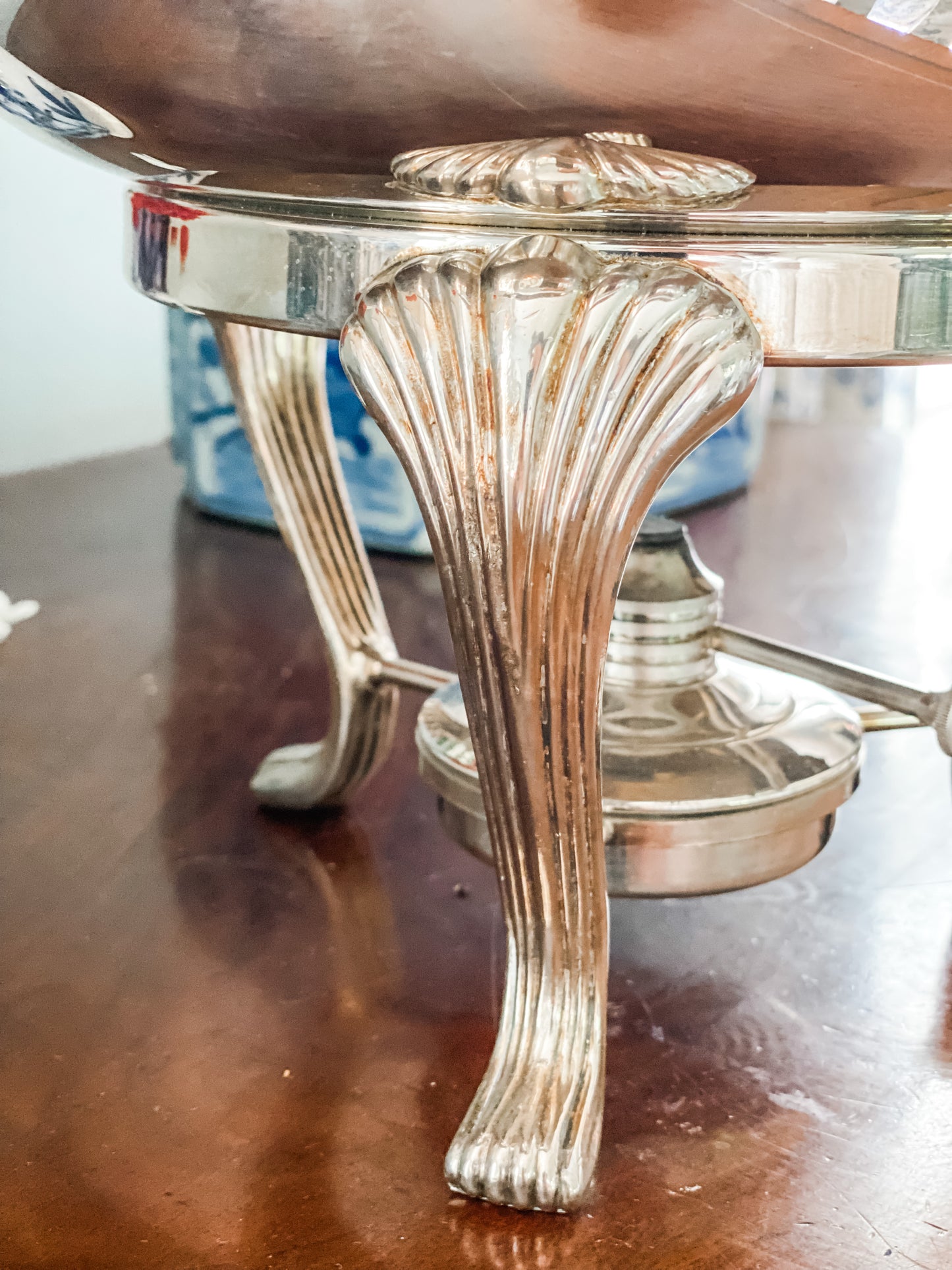 Vintage Silver Chafing Dish on Elevated Stand