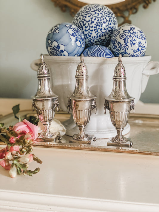Set of Sheffield Silver 1800's Shakers with Lions Heads