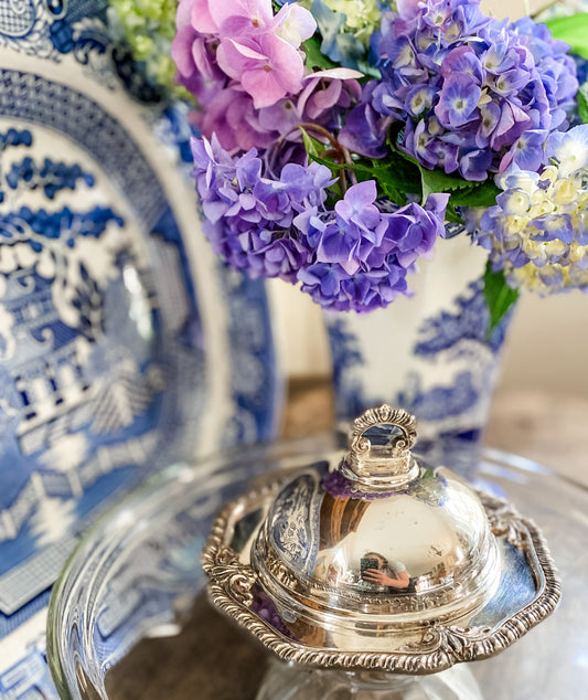 Antique Silver Butter Dish with Dome Lid