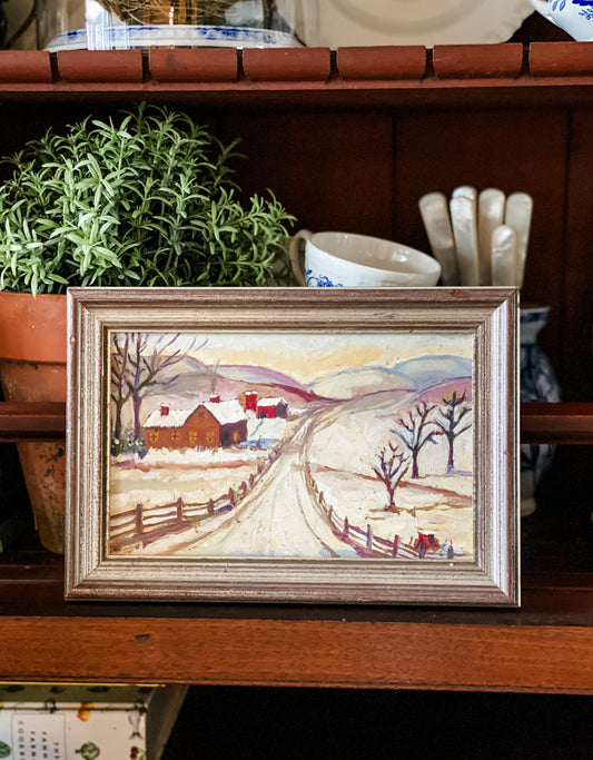 A Snowy Morning Miniature Oil Painting