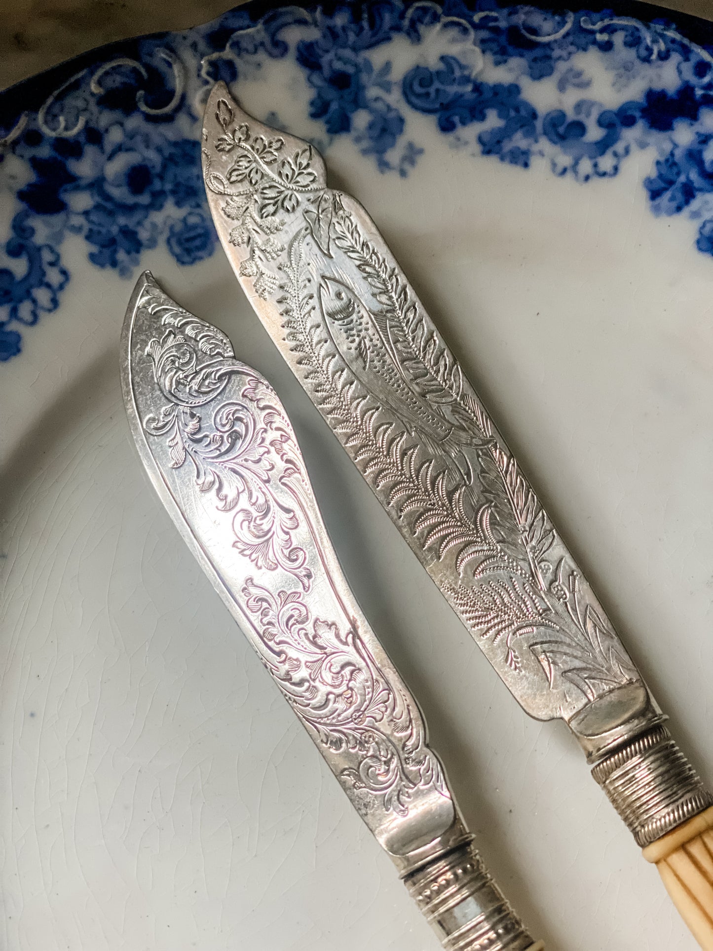 Pair of Specialty Antique Victorian Fish Knives