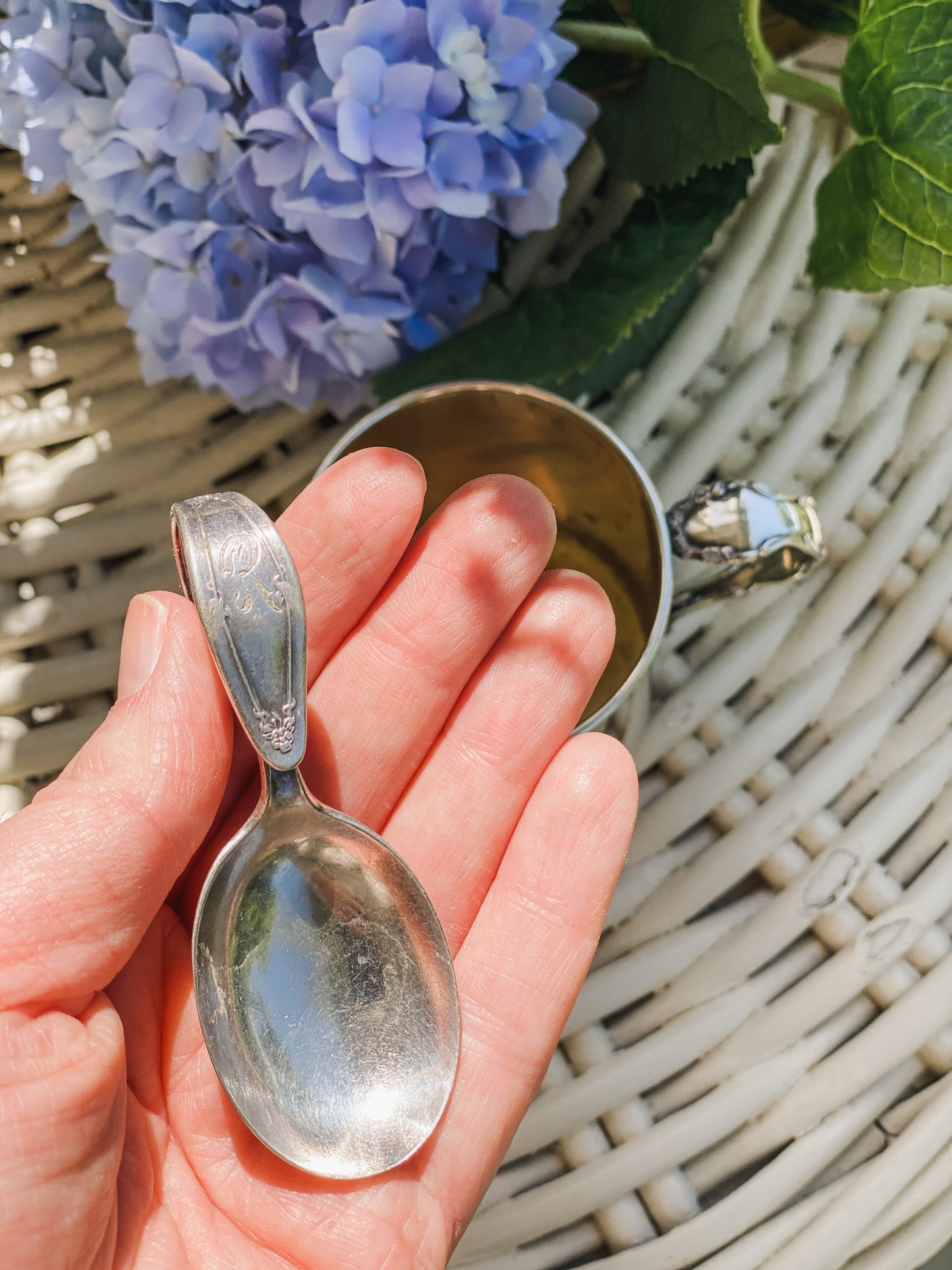 Antique Silver Plated Baby Cup and Spoon