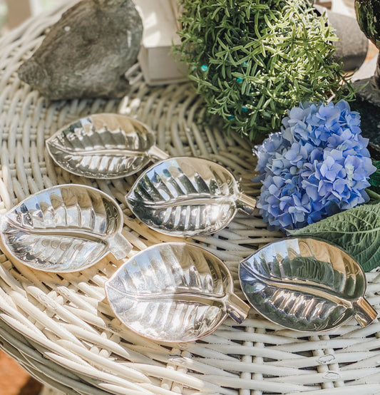 5 Silver Plate Leaf plates