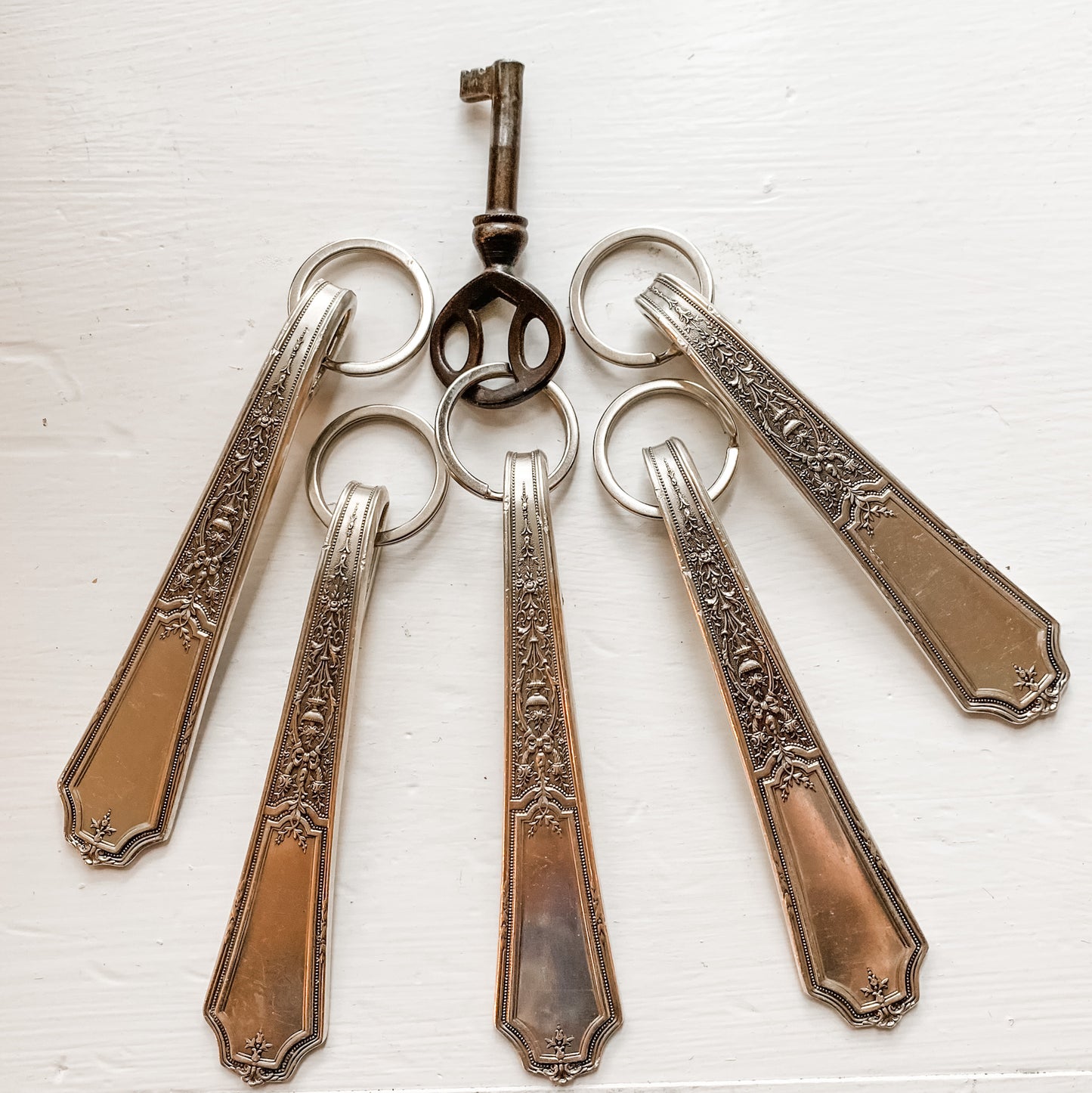 "The Violet" Large Antique Silver Plate Key Chains