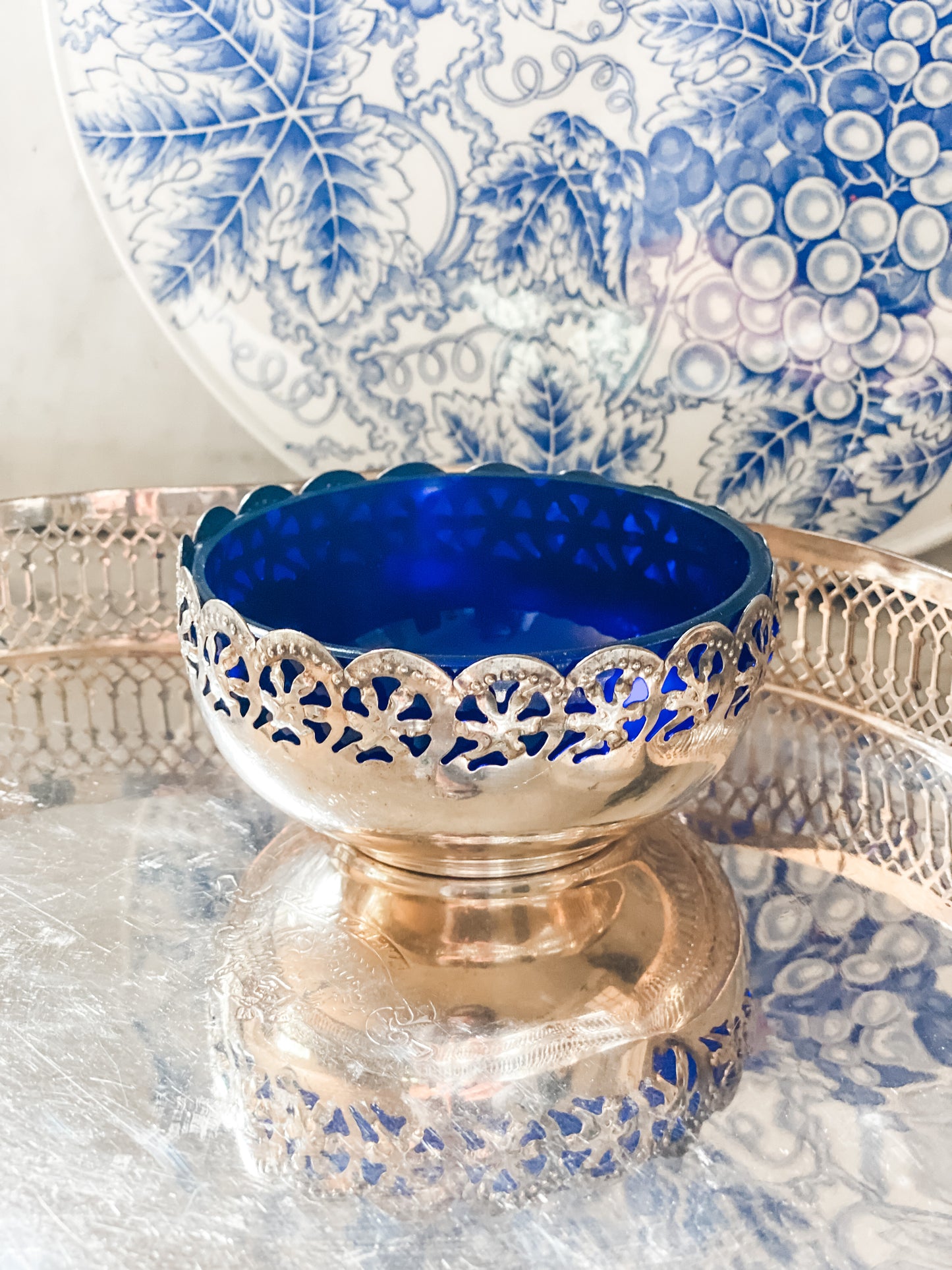 Striking Pierced Bowl with Blue Cobalt and Spoon