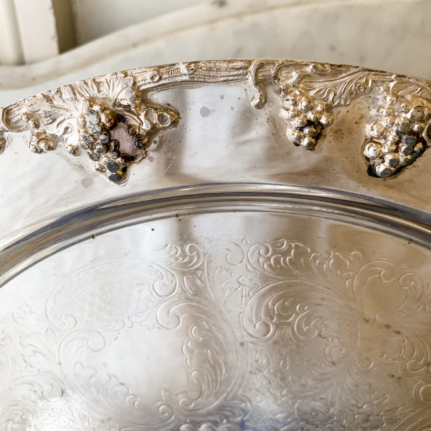 Heavy Silver Plate Tray with Grapevine trim