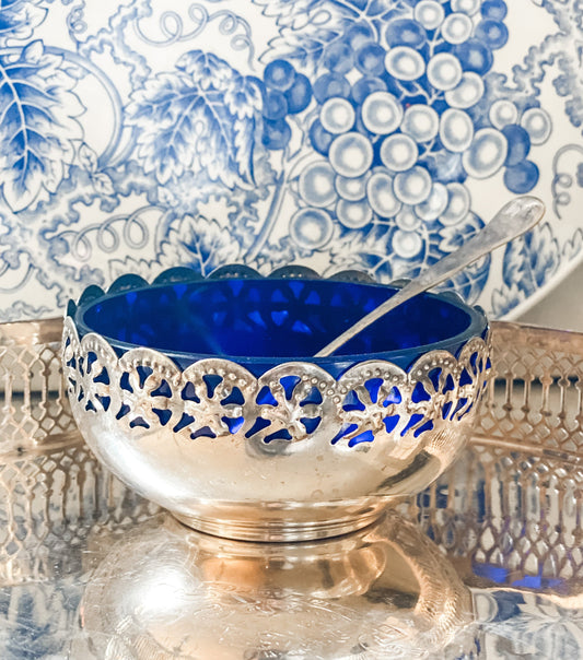 Striking Pierced Bowl with Blue Cobalt and Spoon