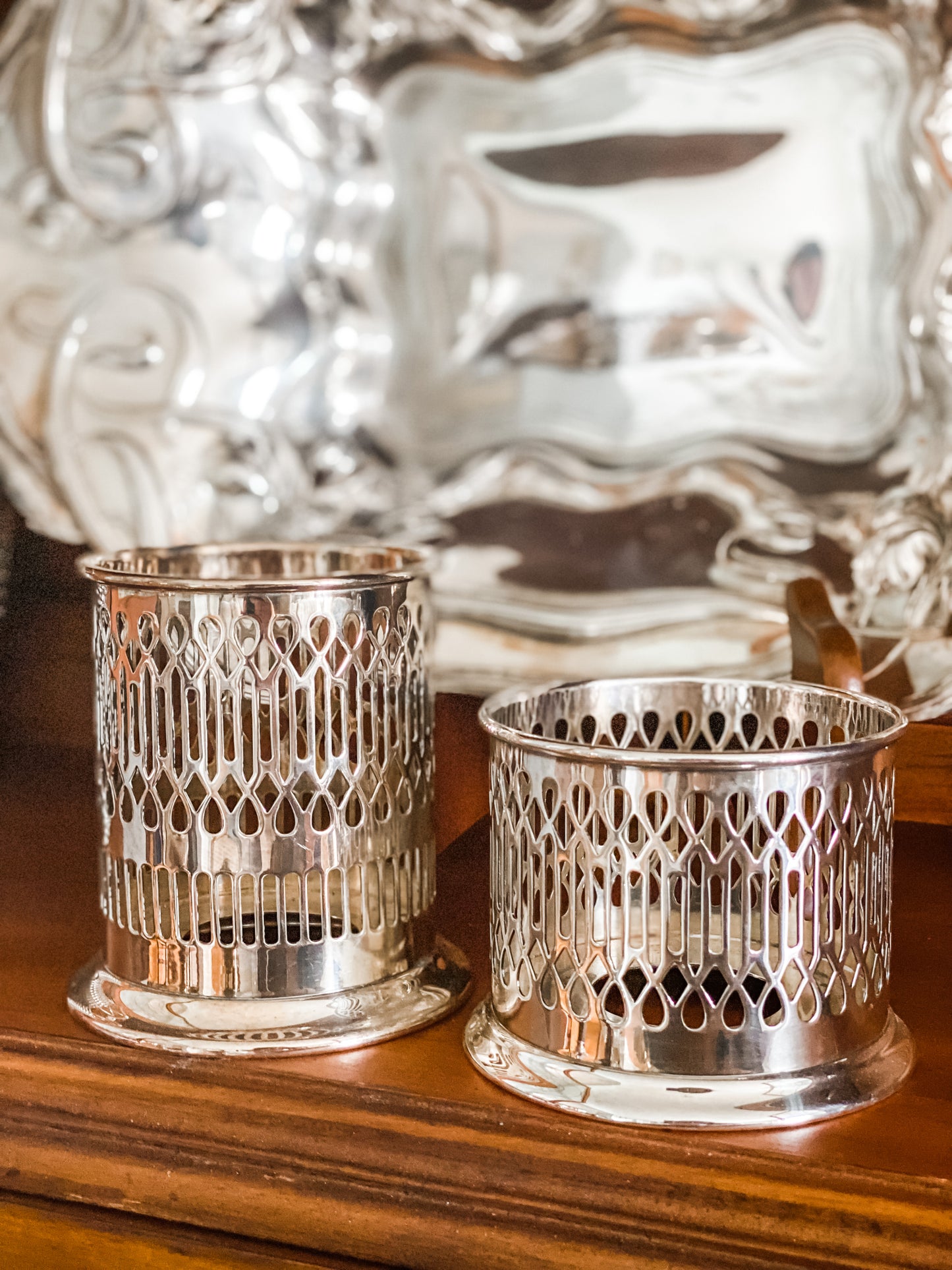 Antique Reticulated Silver  Bottle Holders