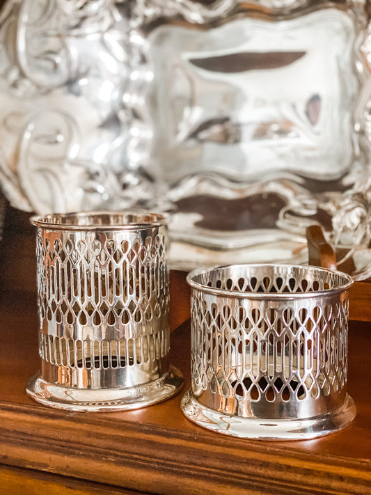 Antique Reticulated Silver  Bottle Holders