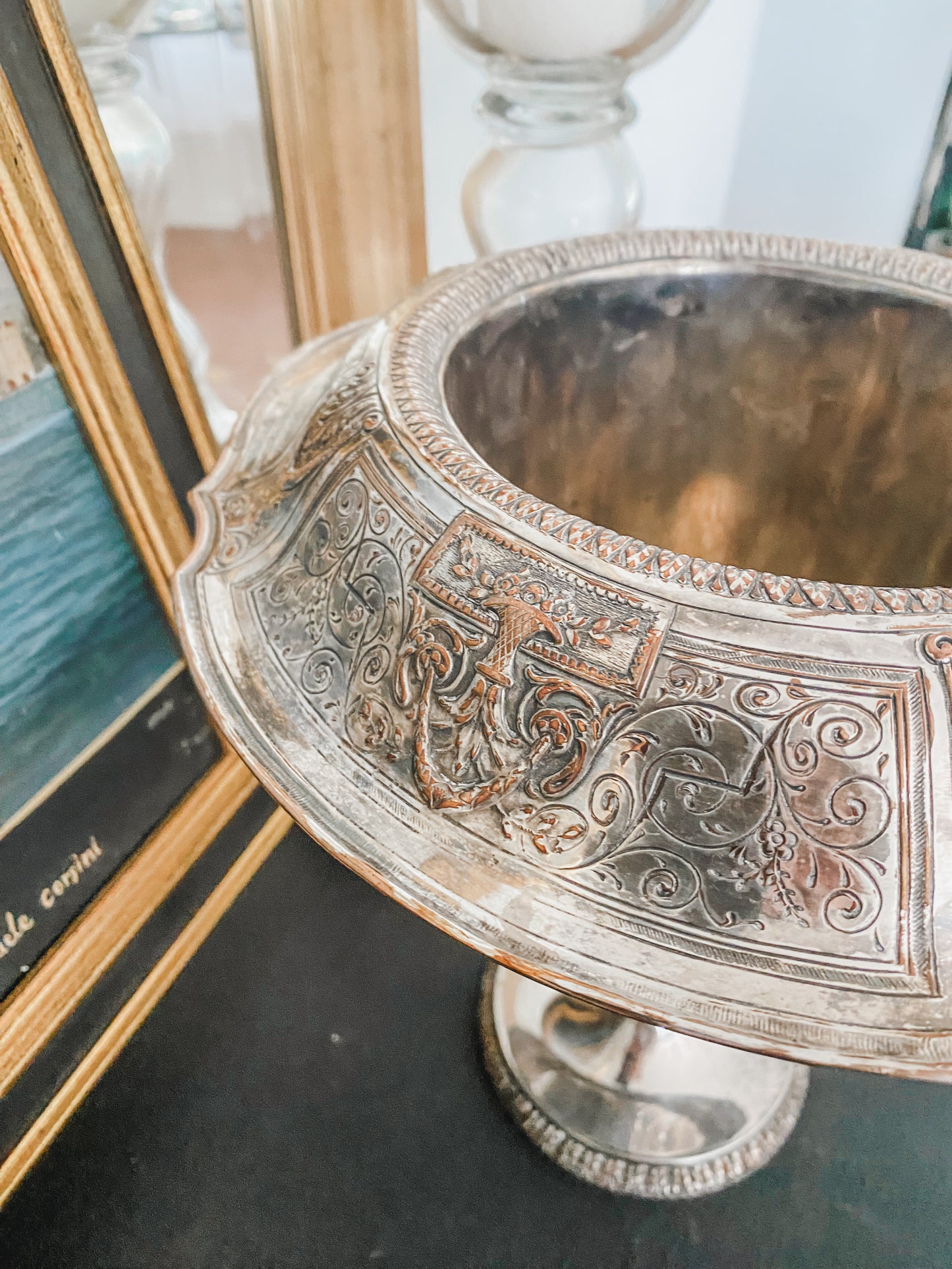 Antique Repousse Pedestal Vase