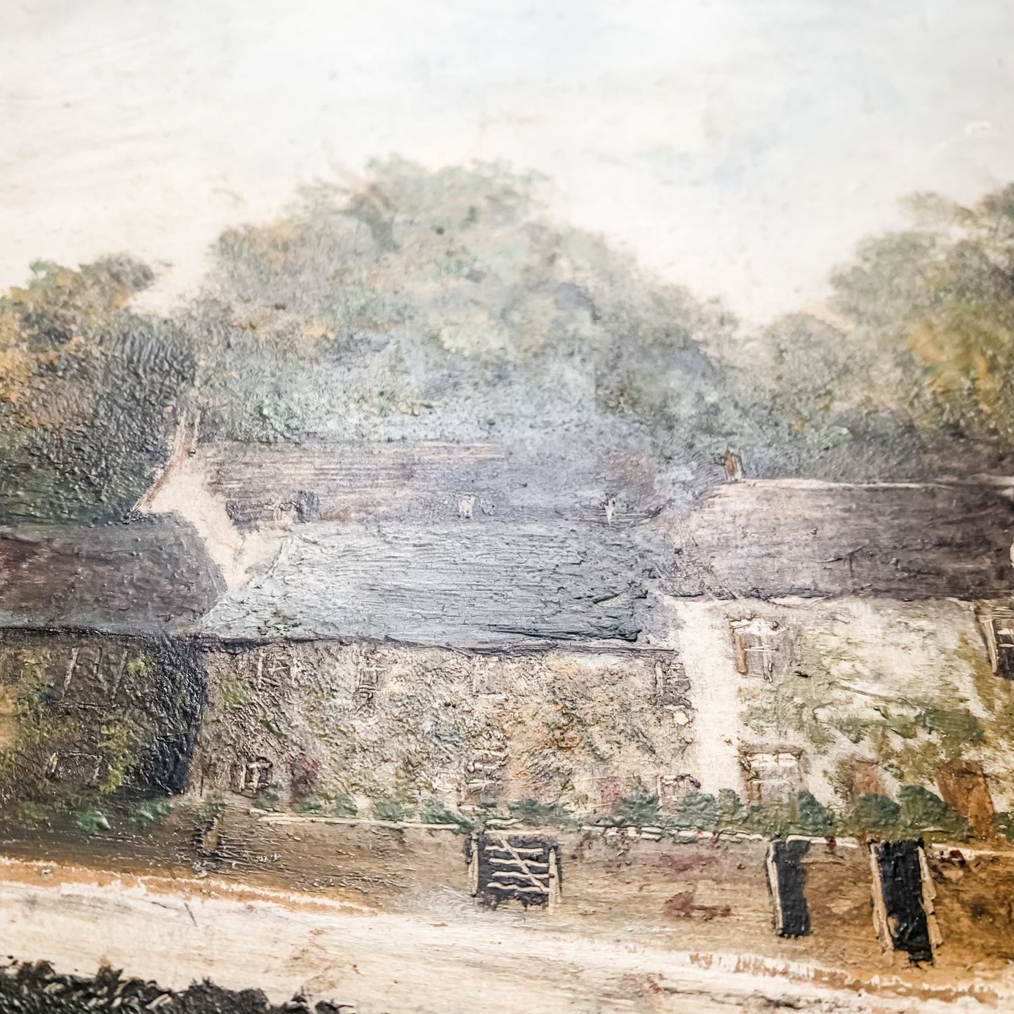 English Village Vintage Oil Painting