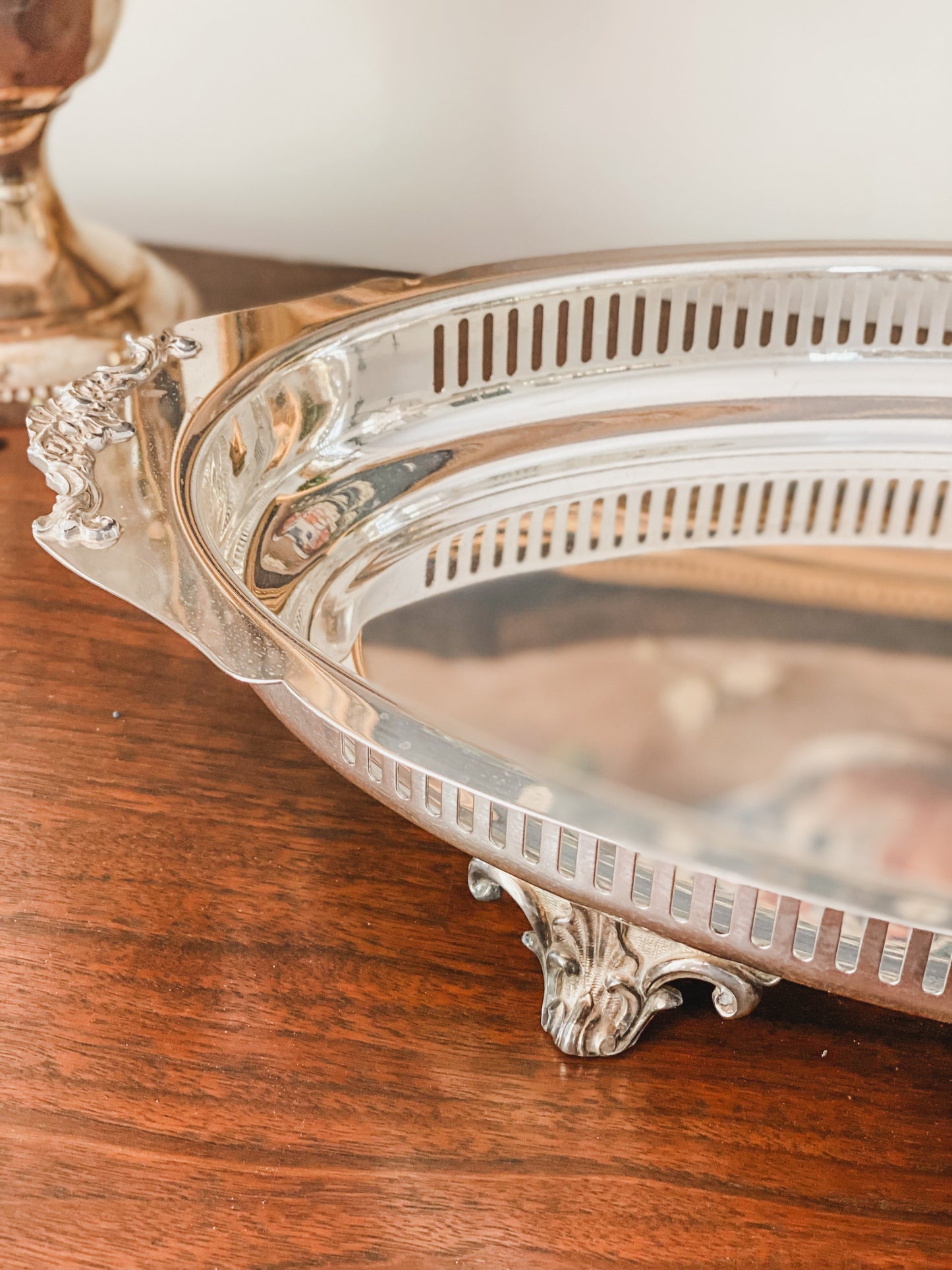 Outstanding Antique Silver Gallery Tray