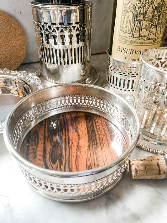 Antique Silver Reticulated Bottle Coaster
