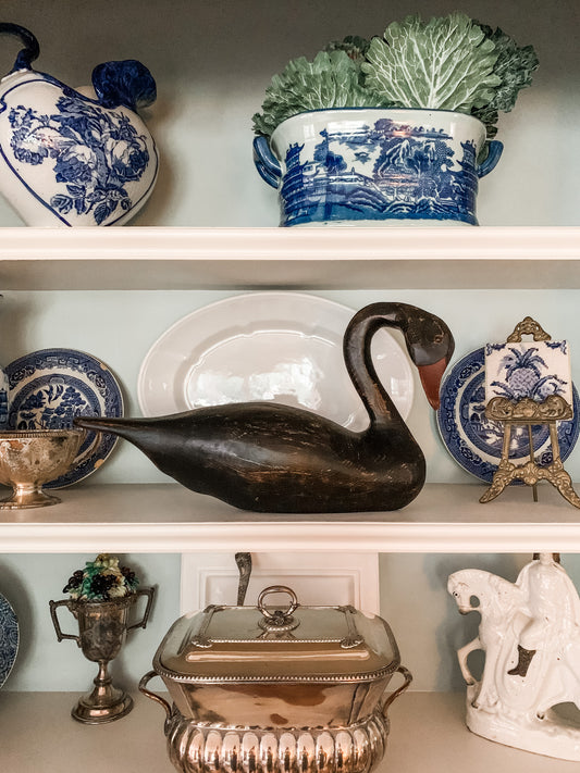 Outstanding Carved Wood Black Swan with Graceful neck