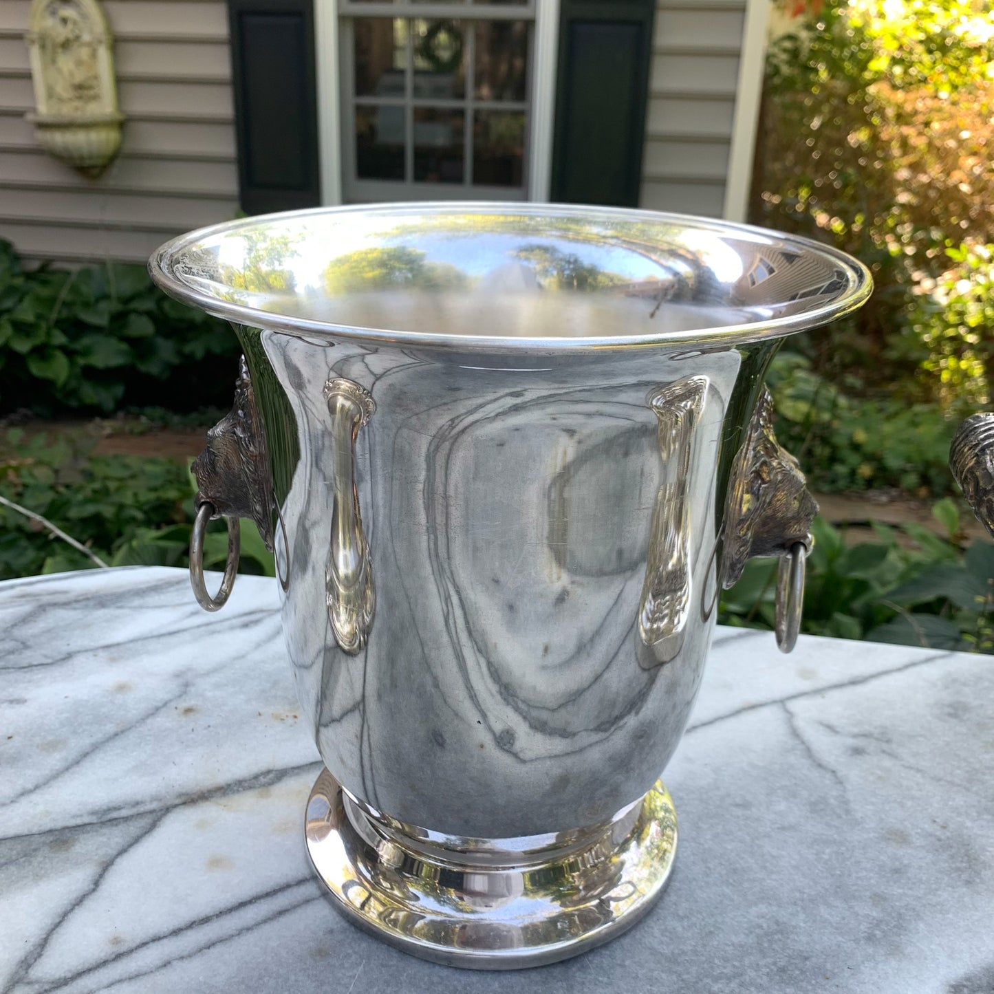 Vintage Silver Lion head Handled Wine Bucket